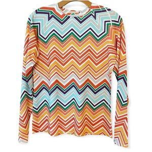 Before+Again M Chevron Orange Multi-Color Flared Long Sleeve Casual Top